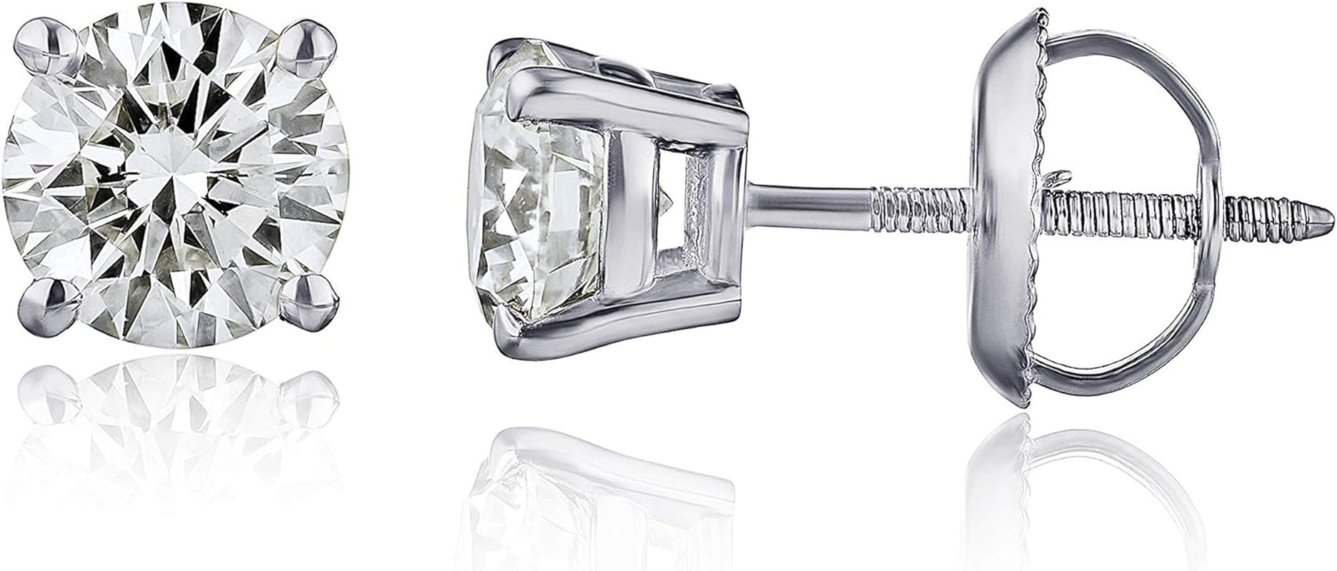 Womens 14K White Gold with Diamond Screw Back Stud Earring (Choice of Carat Weights)