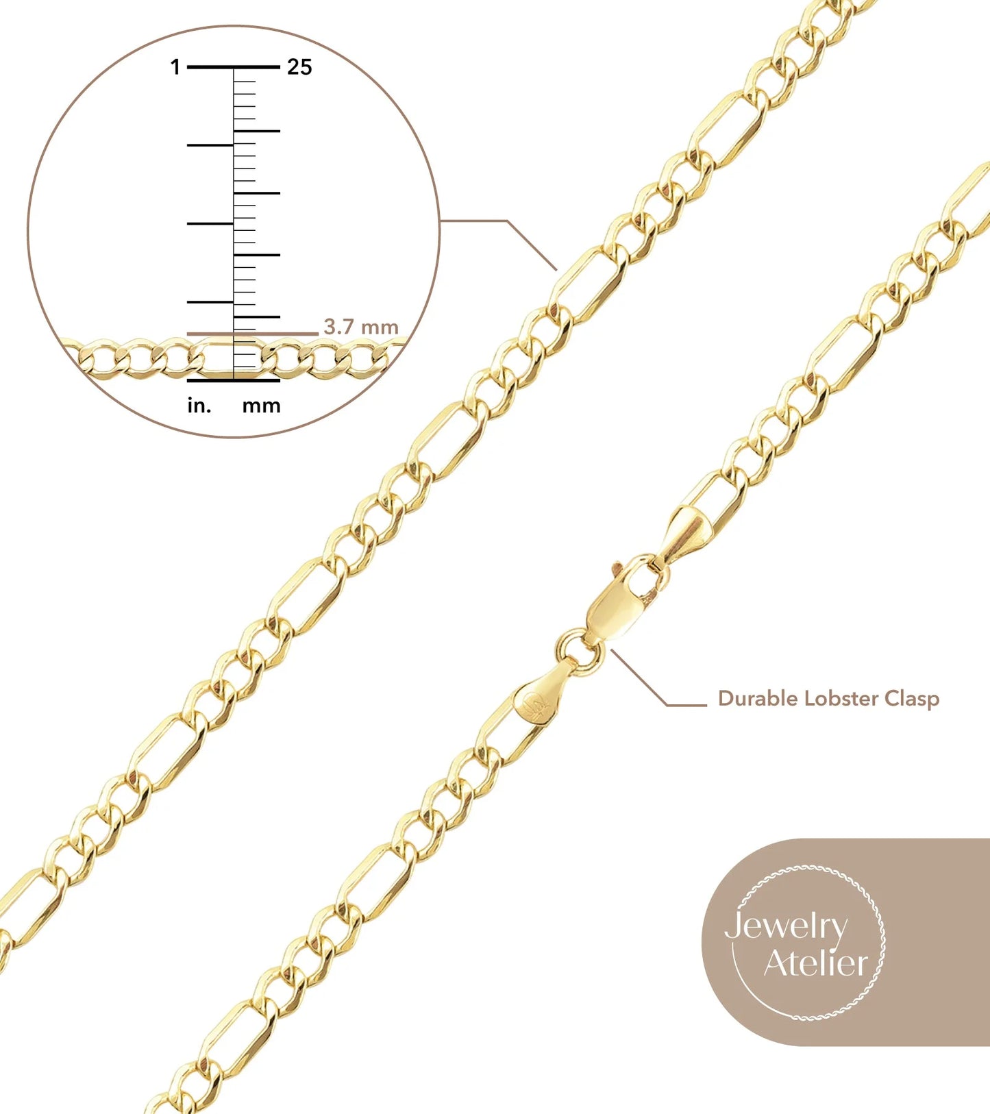 Gold Chain Necklace Collection - 14K Solid Yellow Gold Filled Figaro Chain Necklaces for Women and Men with Different Sizes (2.8Mm, 3.7Mm, 4.7Mm, 5.6Mm)