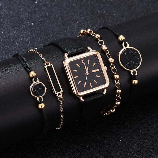 Gaiety Brand 5Pcs Set Women Watches Fashion Leather Band Watch for Women Square Dial Ladies Quartz Wristwatches Female Clock