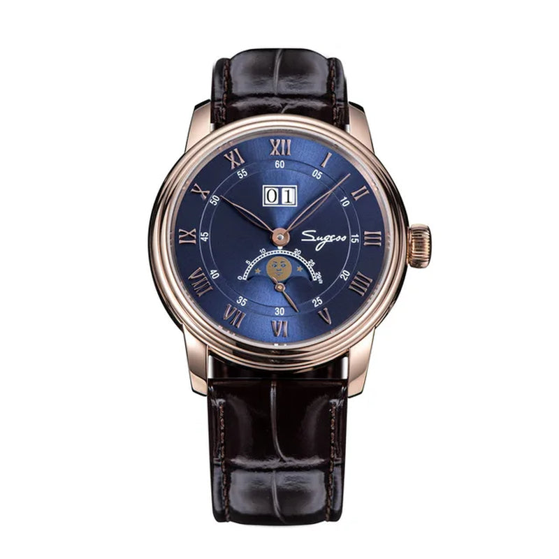 Moonphase Watch of Men 40Mm Automatic Mechanical Wristwatches Seagul ST2528 Movement Stainless Steel Blue Sandstone Dial