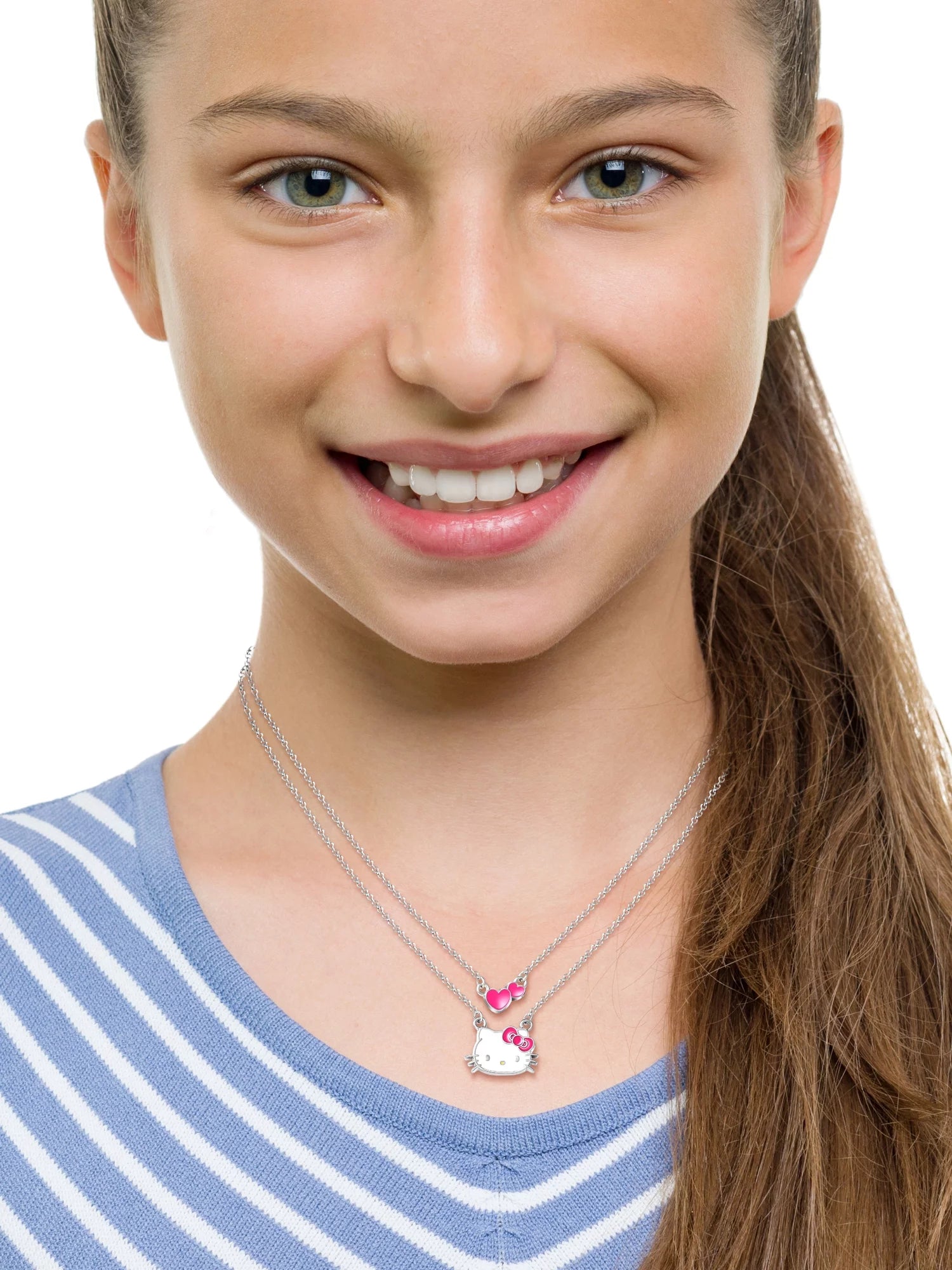 Girls Enamel Hearts Double Necklace Set