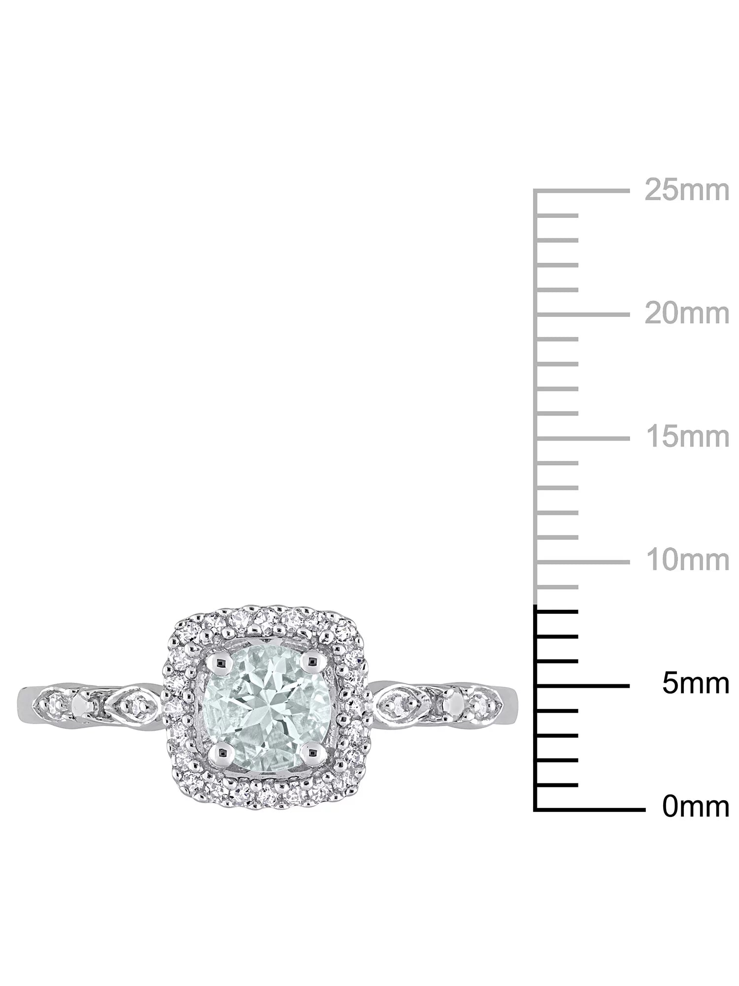 Miabella Women'S 3/8 Carat T.G.W. Aquamarine and 1/10 Carat T.W. Diamond Sterling Silver Halo Engagement Ring