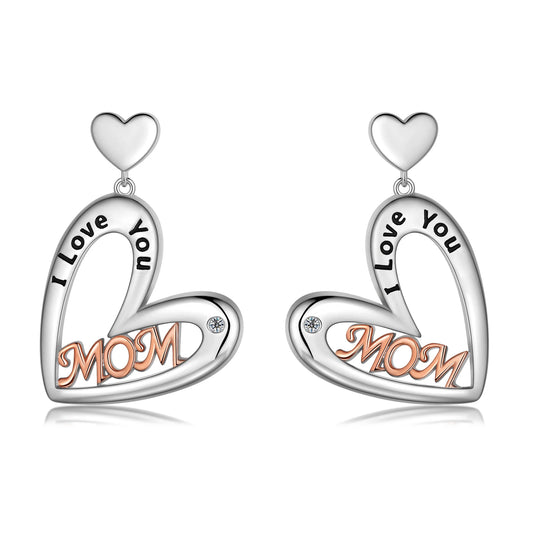 Mom Love Heart Earrings Hoop,Mom Earrings Studs for Mother,Best Mom Drop Hoops Gifts for Mother