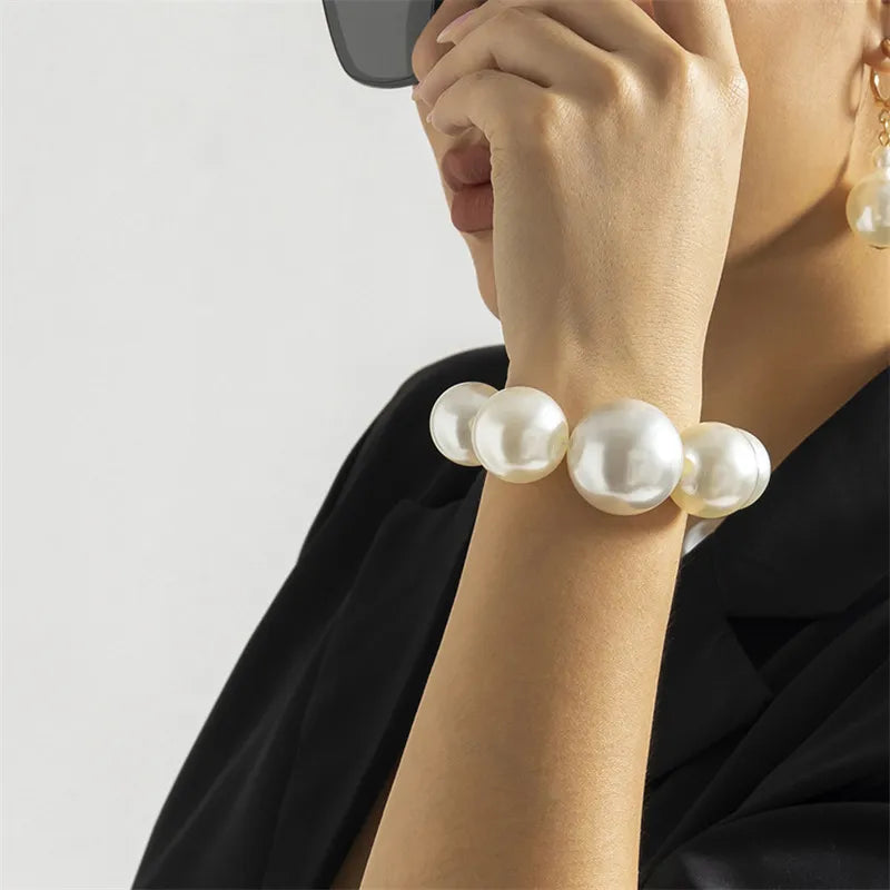 Pearl Necklace Earring for Women Female 2023 Trendy Bead Big Pearls Necklace Wedding Bracelet Party Jewelry Gift